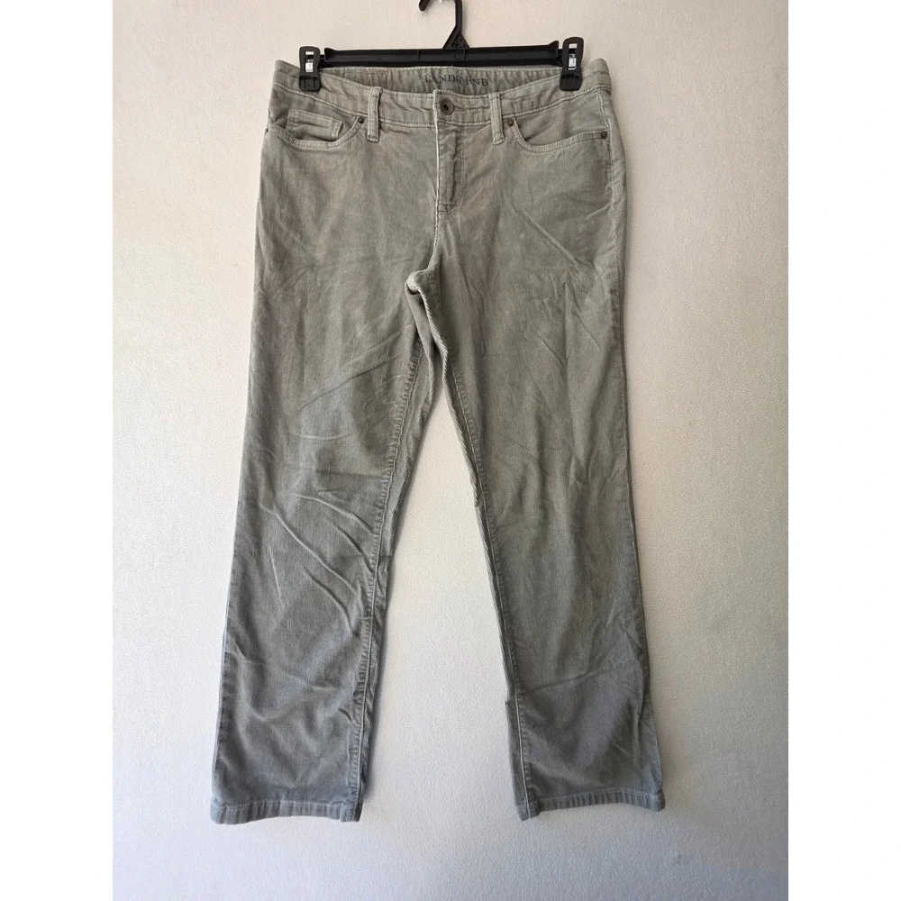 Lands End Womens Corduroy Pants Petite 10 Gray Straight Leg Stretch Casual
